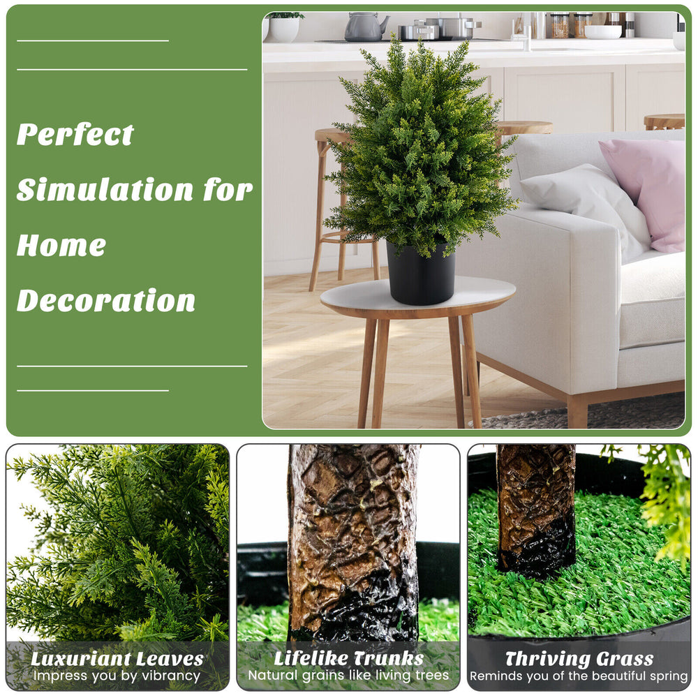 Artificial cedar topiary ball tree set with luxuriant leaves and lifelike trunks, perfect for home decoration.