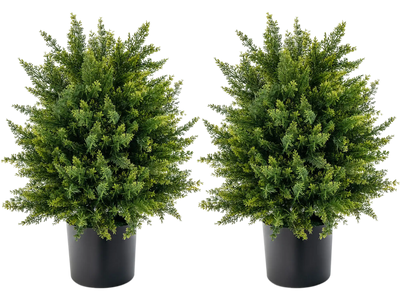 Costway 2-Pack Artificial Cedar Topiary Ball Tree w/ Cement Pot 79452613 New