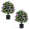 2 Pack Artificial Eucalyptus Topiary Trees with Flowers and Cement Planter for Home-Purple - Gallery View 1 of 1