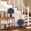Purple artificial lavender topiary ball trees in black pots, perfect for adding color to your home or office decor.