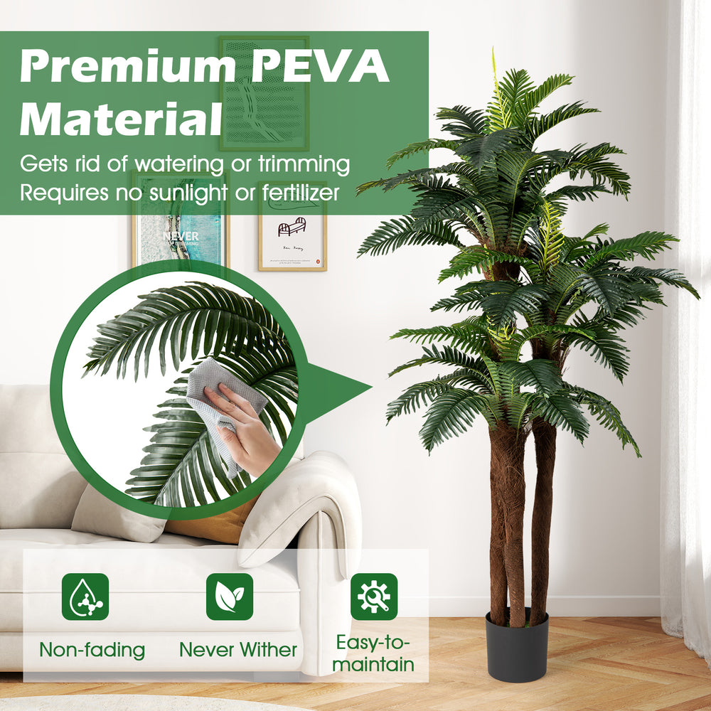 6.3 ft tall artificial palm tree with adjustable leaves, made of premium PEVA material, perfect for indoor decoration.