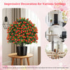 Artificial rose topiary ball tree with red flowers and green leaves, perfect for home, office, or front porch.