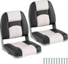 Gray 2-pack boat seats with thick sponge padding, waterproof PVC leather, and fixing bolts for easy installation.