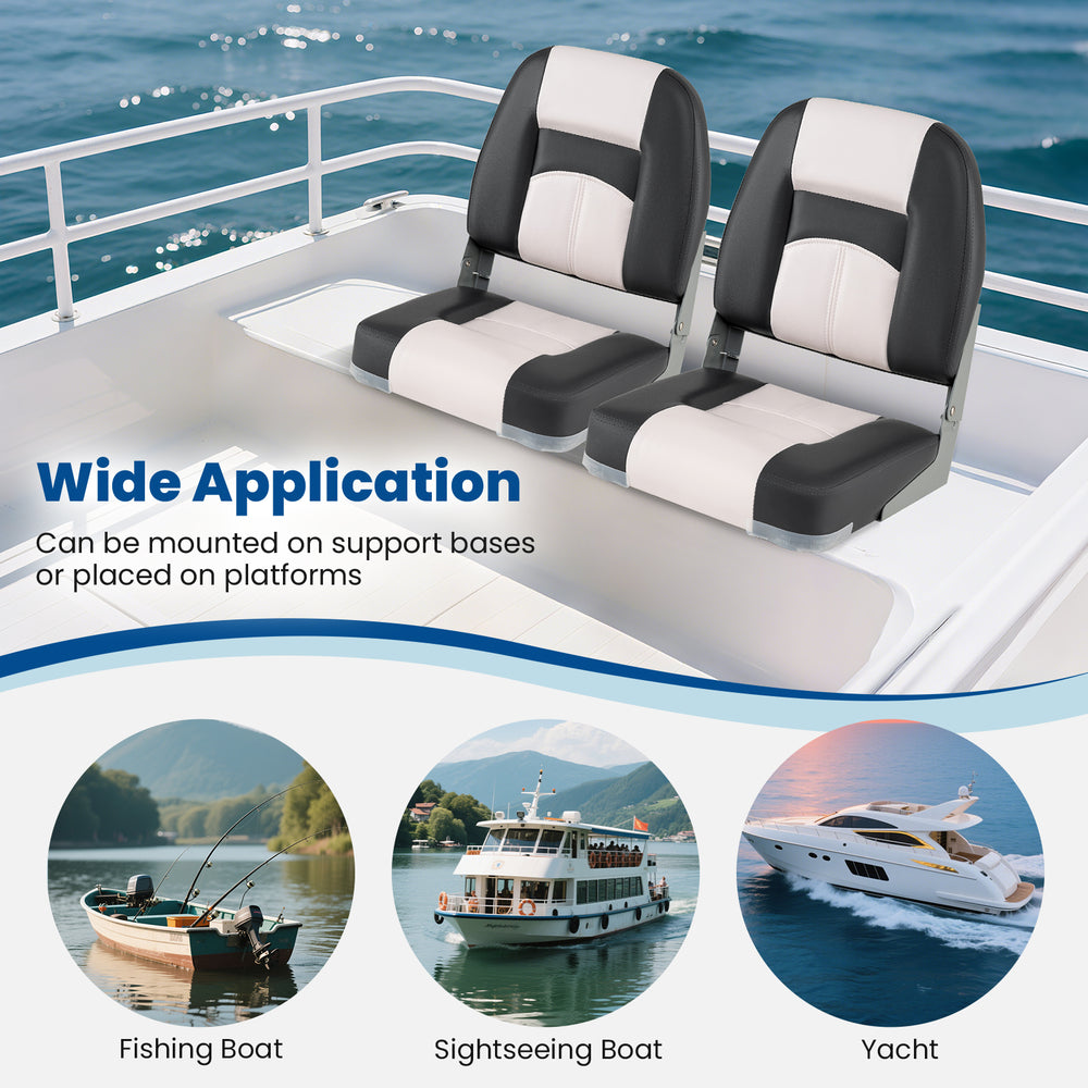 Two gray boat seats with thick sponge padding, waterproof PVC leather, ideal for fishing boats and yachts.