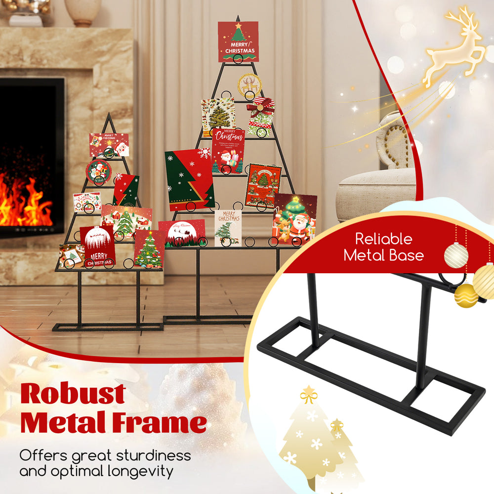 Christmas tree photo holder set featuring a robust metal frame and 36 round clips for displaying cards and photos.