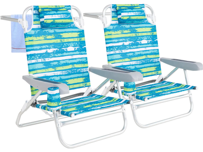 Costway 2 Pack Folding Beach Chair Adjustable Positions Head Pillow 72847957 New
