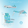 Adjustable folding beach chair dimensions showing 5 positions, lightweight aluminum frame, and padded headrest for.