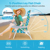 Adjustable 5-position folding beach chair in green with head pillow, perfect for sunbathing or napping at the beach.