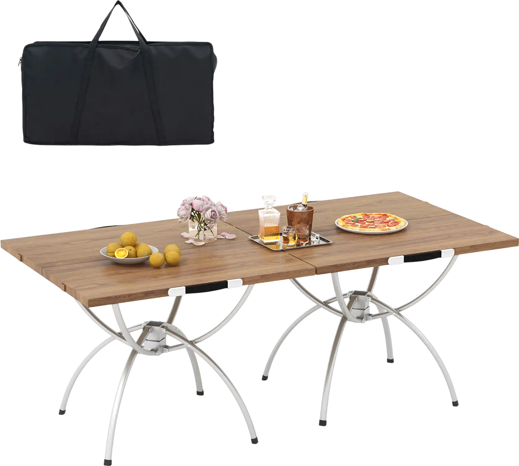 Costway 2 Pack Folding Camping Table Wood-Grain Tabletop 24593618 New