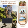 Folding camping table with wood-grain tabletop, ideal for beach, picnic, or BBQ, featuring stable aluminum legs and.