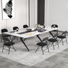 Folding chairs with a metal frame and PVC leather, featuring a curved backrest, ideal for meetings and events.