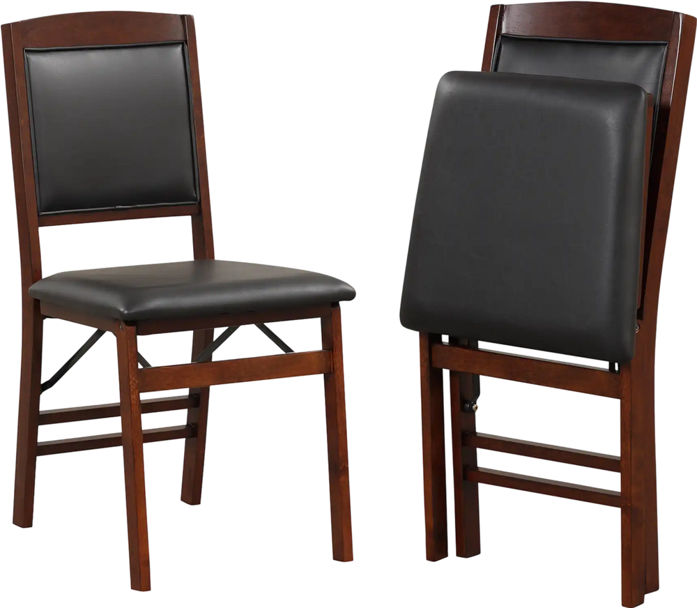 Set of 2 folding dining chairs with padded seats and high backrests in brown, perfect for space-saving dining.
