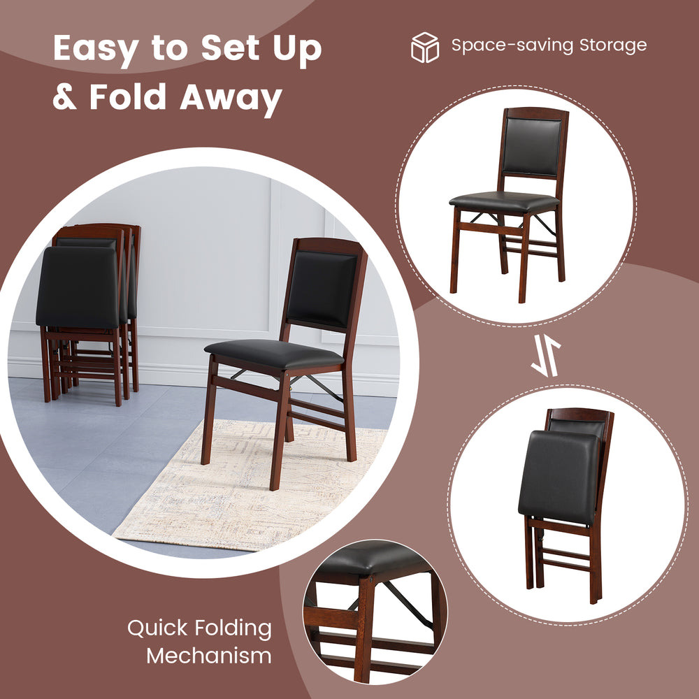 Set of 2 folding dining chairs with padded seats and high backrest in brown, featuring a quick folding mechanism for.