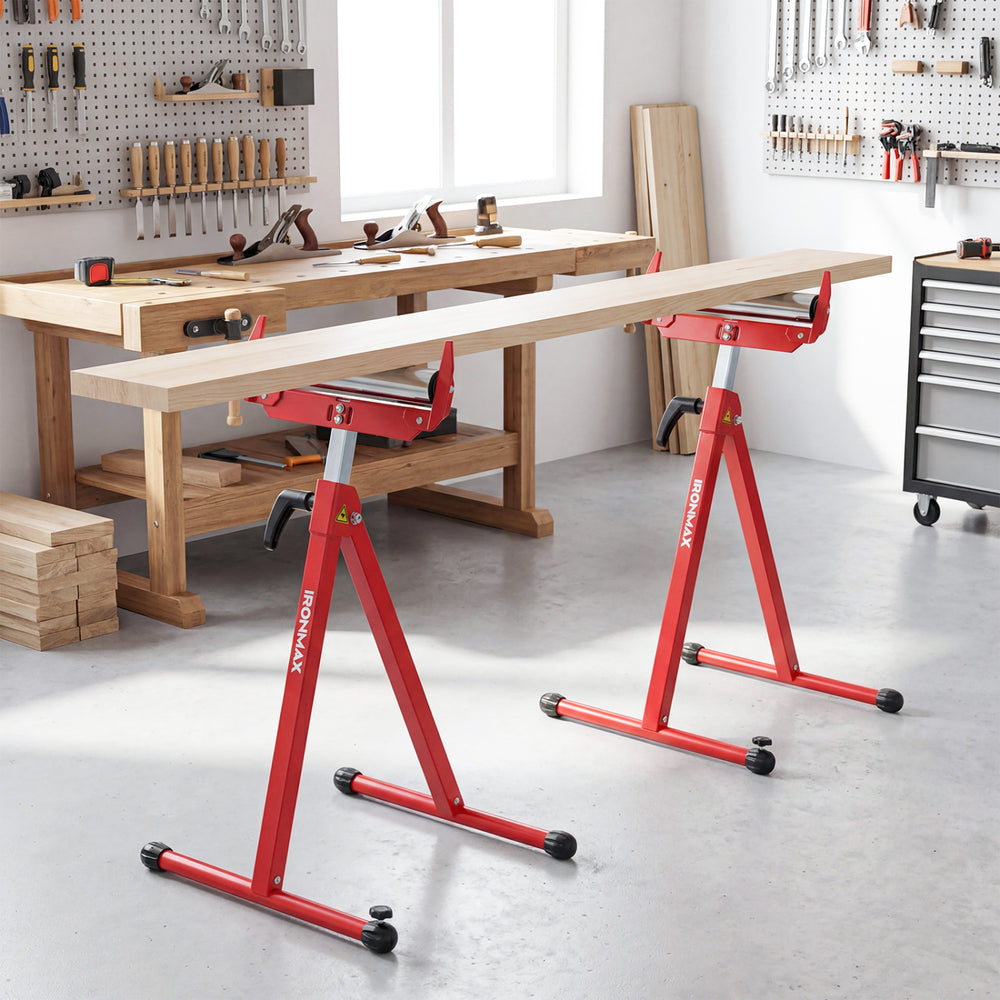 2-Pack Folding Roller Stands Portable Outfeed Supports with Adjustable Height-Red - Gallery View 1 of 10