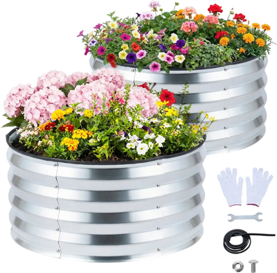 Costway 2 Pack Galvanized Raised Garden Bed Kit Open-Ended Base 81233280 New