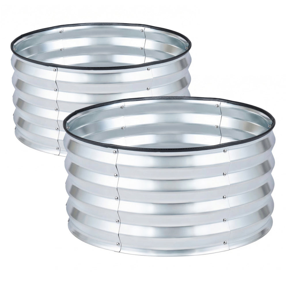 Galvanized raised garden bed kit with corrugated metal design, ideal for backyard planting and enhanced drainage.