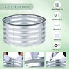 Galvanized raised garden bed kit with six metal panels, screws, wrench, and gloves for easy outdoor assembly.