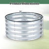 Round galvanized raised garden bed dimensions showing 24" diameter and 12" height, ideal for outdoor planting.
