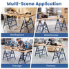 Heavy-duty metal folding saw horses in blue with adjustable height, perfect for workshops, garages, and factories.
