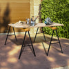 Heavy-duty sawhorse with steel folding legs, portable design, and 275 lbs weight capacity, ideal for woodworking.