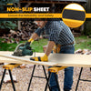 Heavy-duty sawhorse with steel folding legs, featuring a non-slip sheet for safety, ideal for woodworking projects.