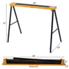 Heavy-duty steel sawhorse with folding legs, 39" long, 31" high, supports 275 lbs, ideal for portable workspace.