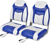High back folding boat seat set in blue and white with sponge cushion, designed for comfort and durability.