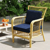 Navy outdoor patio cushion set featuring removable covers and high-density foam for superior comfort and support.