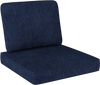 Navy outdoor patio cushion set featuring a large seat cushion and back pillow, crafted from breathable, fade-resistant.
