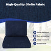 Navy outdoor patio cushion set featuring breathable olefin fabric, fade-resistant, and removable covers for easy.