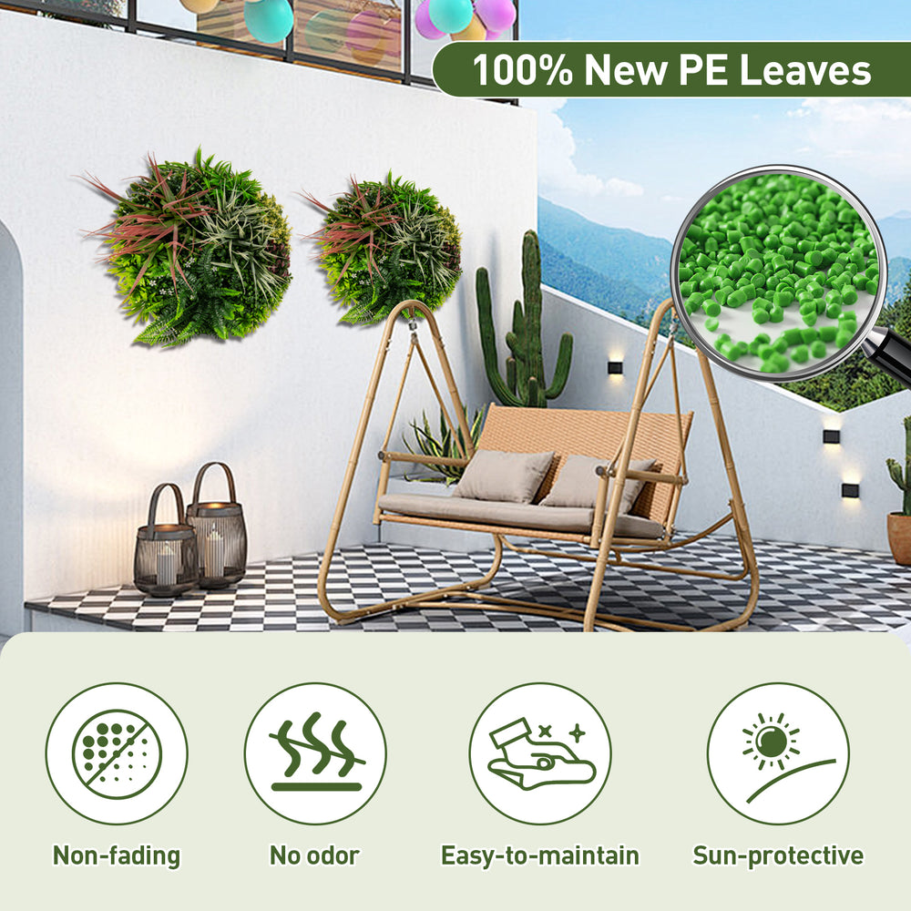 Square framed artificial foliage wall art with 100% PE leaves, suitable for indoor and outdoor decoration.