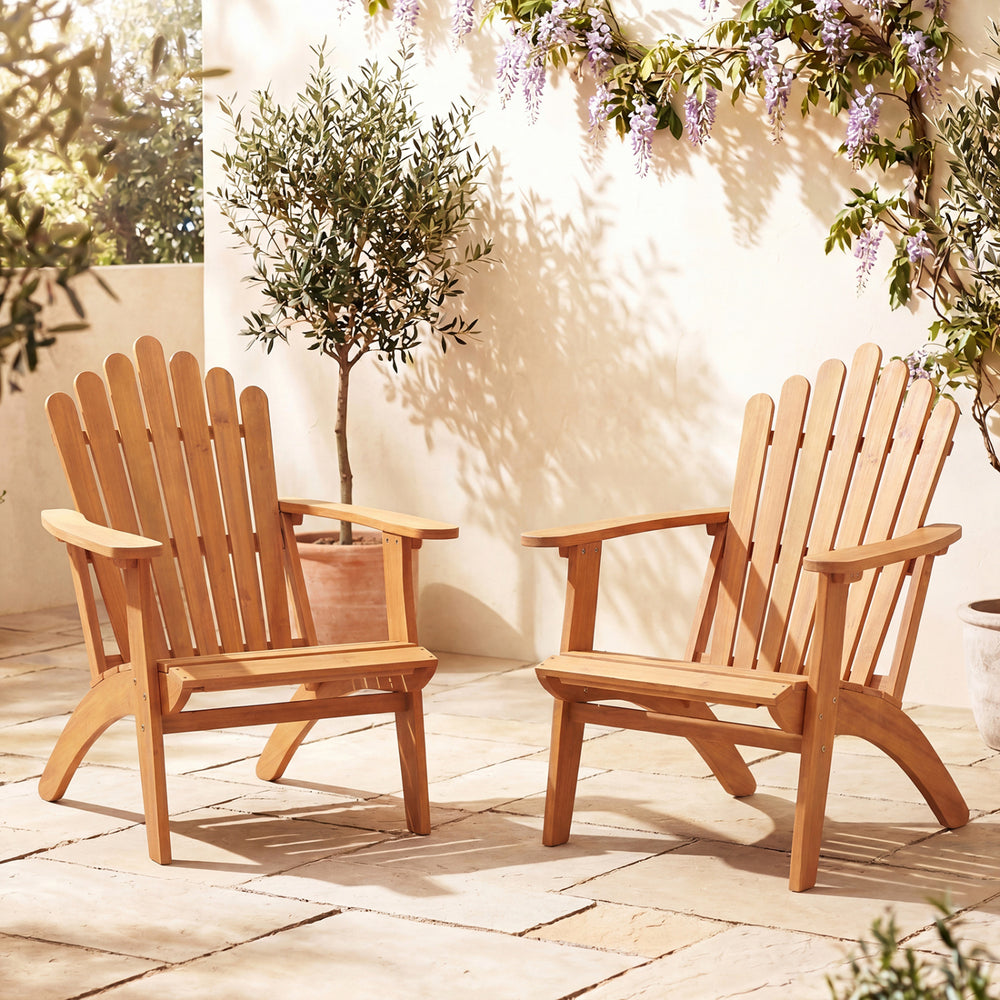 2-Pack Stackable Adirondack Chairs with Solid Acacia Wood for Patio - Gallery View 1 of 11