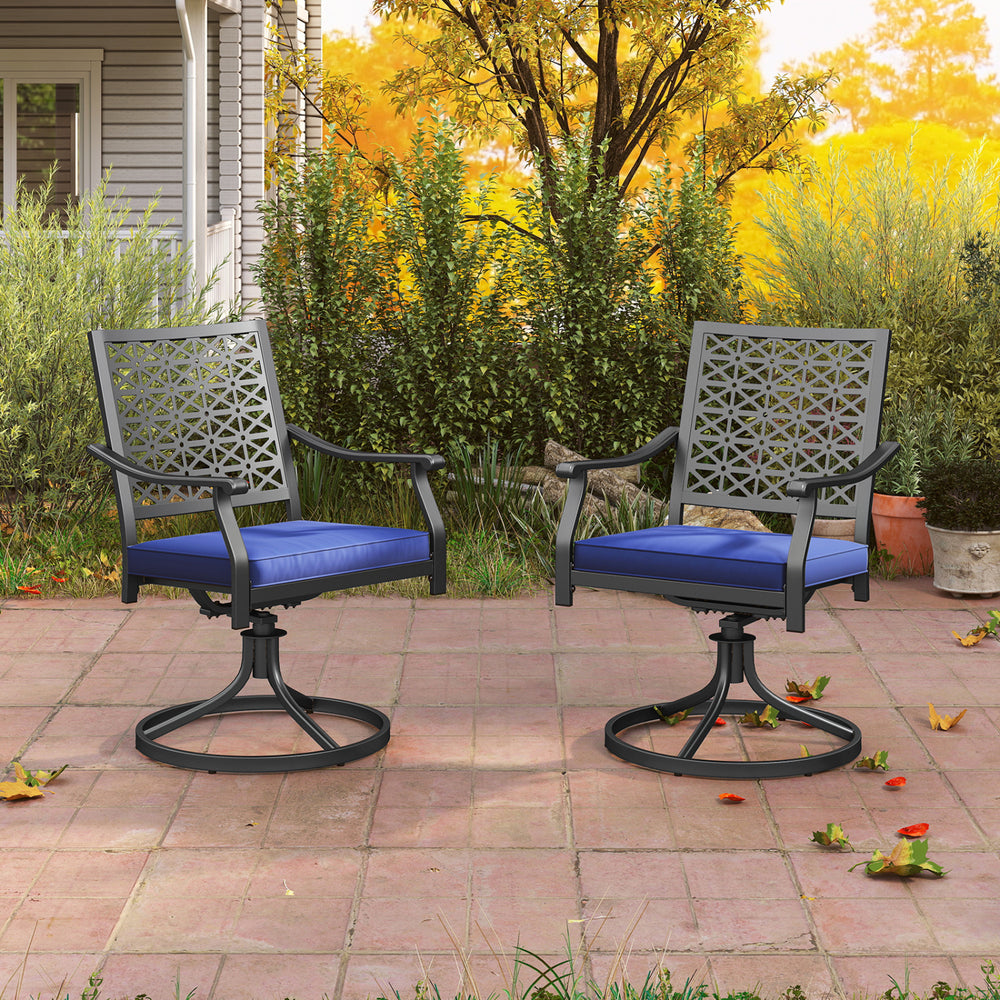 2 Pack Swivel Outdoor Chairs with Soft Cushions and Round Steel Base-Navy - Gallery View 1 of 10