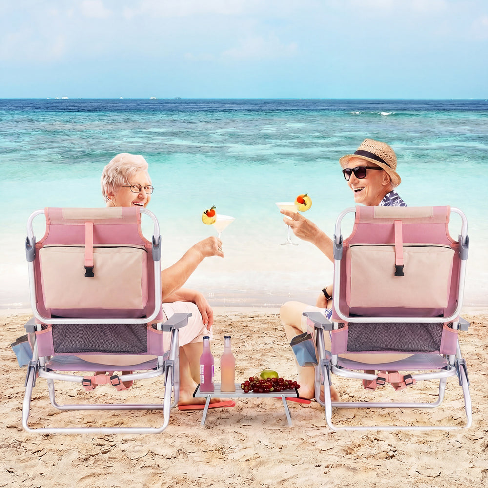 2 Packs 5-Position Outdoor Folding Backpack Beach Table Chair Reclining Chair Set-Pink - Gallery View 1 of 10