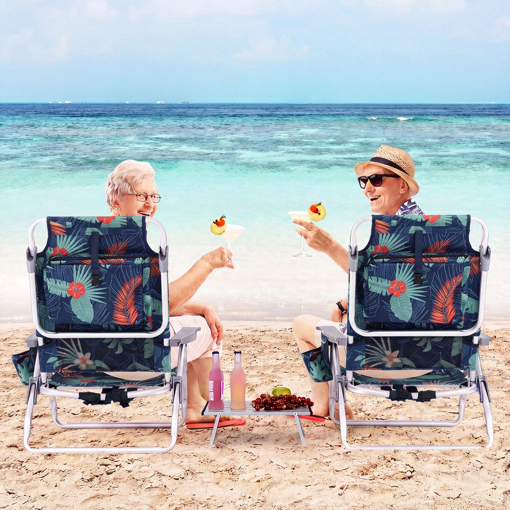 2 Packs 5-Position Outdoor Folding Backpack Beach Table Chair Reclining Chair Set-Green - Gallery View 1 of 10