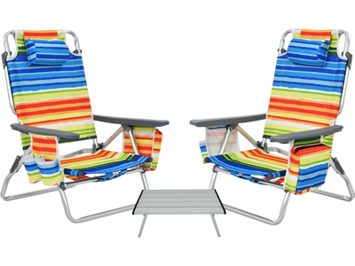 Costway 2-Pack 5-Position Folding Backpack Beach Chairs with Side Table 30425761 New