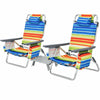 Two colorful folding beach chairs with a side table, featuring 5 reclining positions and cup holders for outdoor.