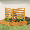 Freestanding outdoor wood privacy screen with built-in planter boxes, crafted from natural fir, ideal for concealing AC.
