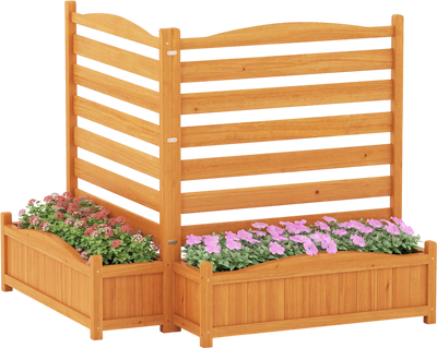 Costway 2-Panel Freestanding Outdoor Wood Privacy Screen 56652216 New