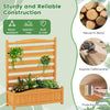 Close-up of the slatted panel design of the freestanding outdoor wood privacy screen, crafted from warp-resistant fir.
