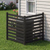 Black 2-panel wooden outdoor privacy fence with slatted design, ideal for enclosing AC units and providing ventilation.