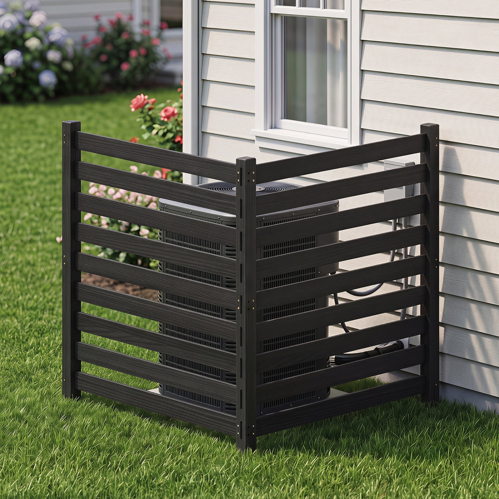 2-Panel Wooden Outdoor Privacy Fence with Ground Stakes-Black - Gallery View 1 of 10