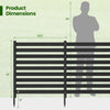 Two-panel black wooden outdoor privacy fence with dimensions 38.5" x 42" and robust ground stakes for secure installation.