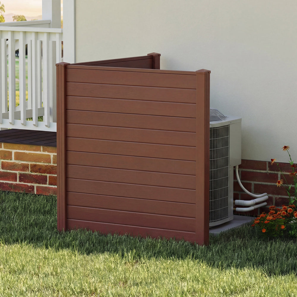 Brown 2-panel air conditioner enclosure, 48 x 48 inches, providing stylish concealment for outdoor equipment.