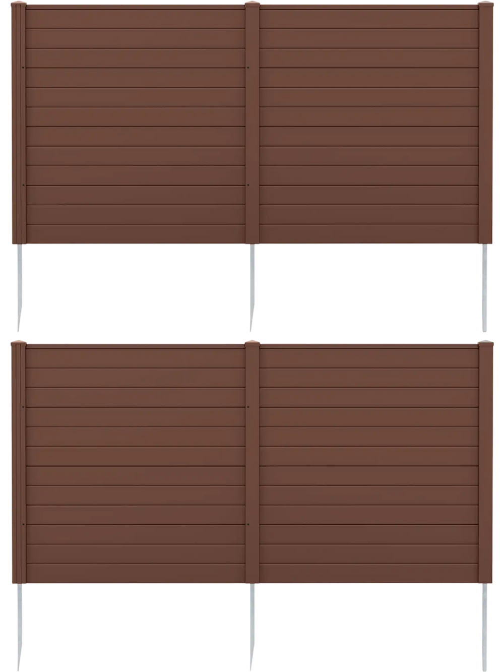 Two brown 48 x 48 inch panels for outdoor enclosure, made of durable PP, ideal for concealing trash cans and AC units.
