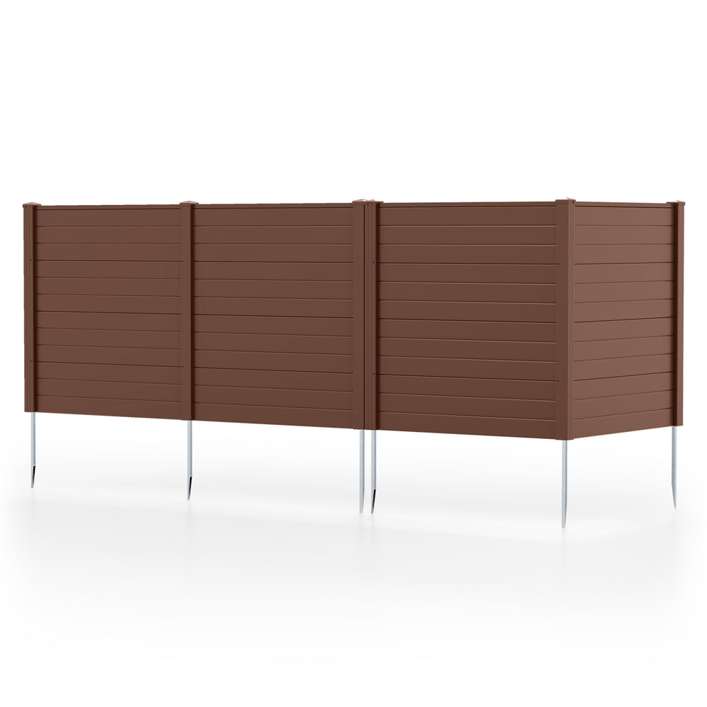 Brown 2-panel enclosure for air conditioners and trash cans, made of durable PP, offering stylish backyard privacy.