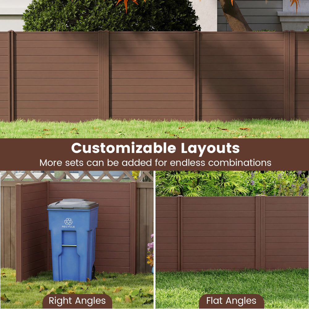 Brown 48 x 48 inch enclosure panels for trash cans or AC units, customizable for privacy and stylish backyard layouts.