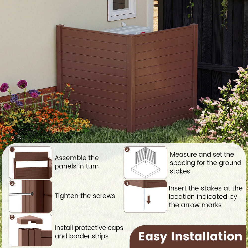 Brown 2-panel air conditioner and trash can enclosure, 48 x 48 inches, offering stylish backyard privacy and easy.