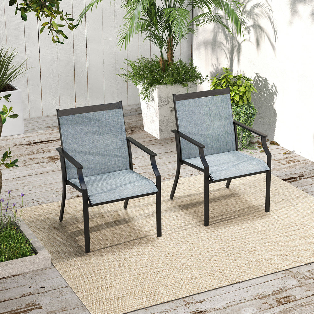 2 Piece Patio Dining Chairs Large Outdoor Chairs with Breathable Seat and Metal Frame-Blue - Gallery View 1 of 7