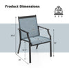 Dimensions of the blue 2-piece patio dining chair with ergonomic design and rustproof metal frame for outdoor use.